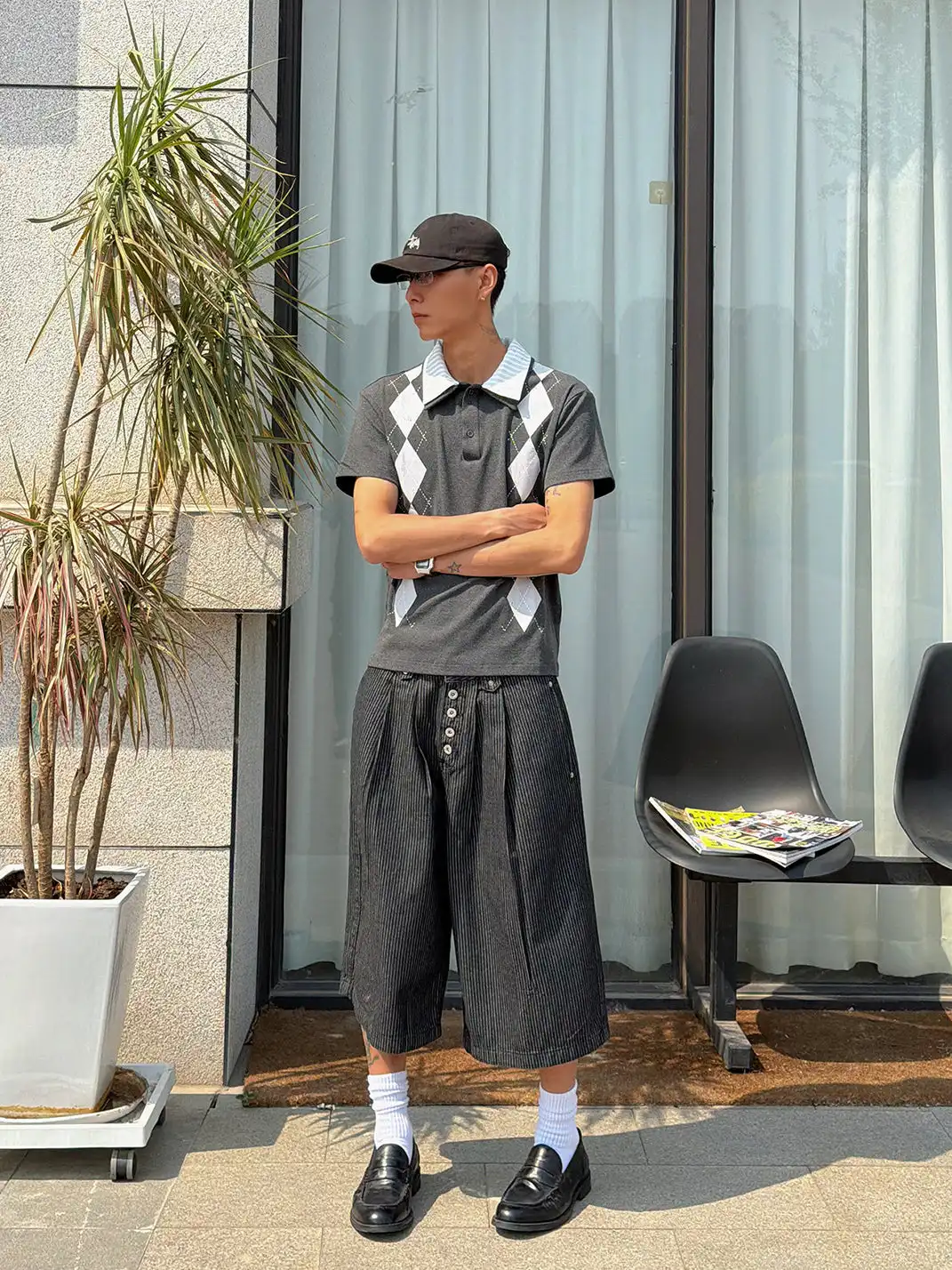 BurnBro | Five Buttons Striped Cropped Pants