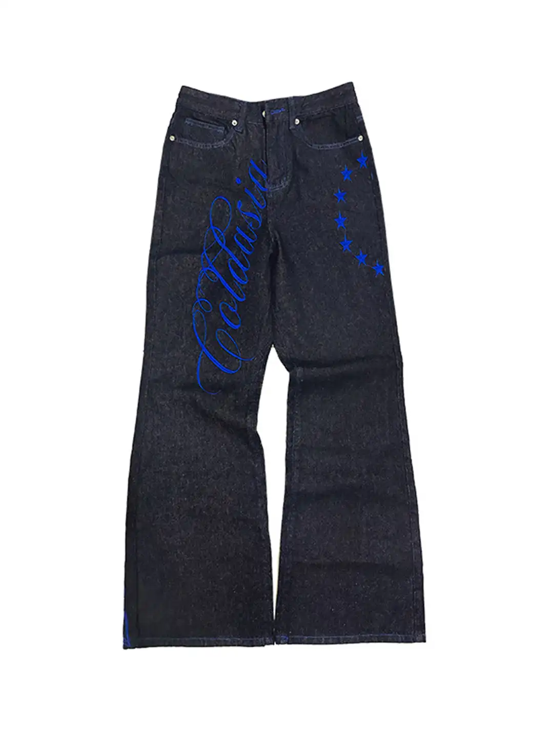 ColdAsia | Script Embroidery Raw Denim Jeans