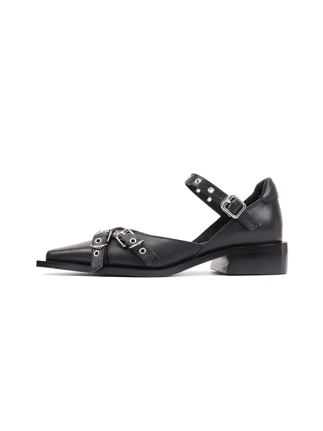 Asthershop | Pointed Toe Cross Strap Mary Jane Shoes