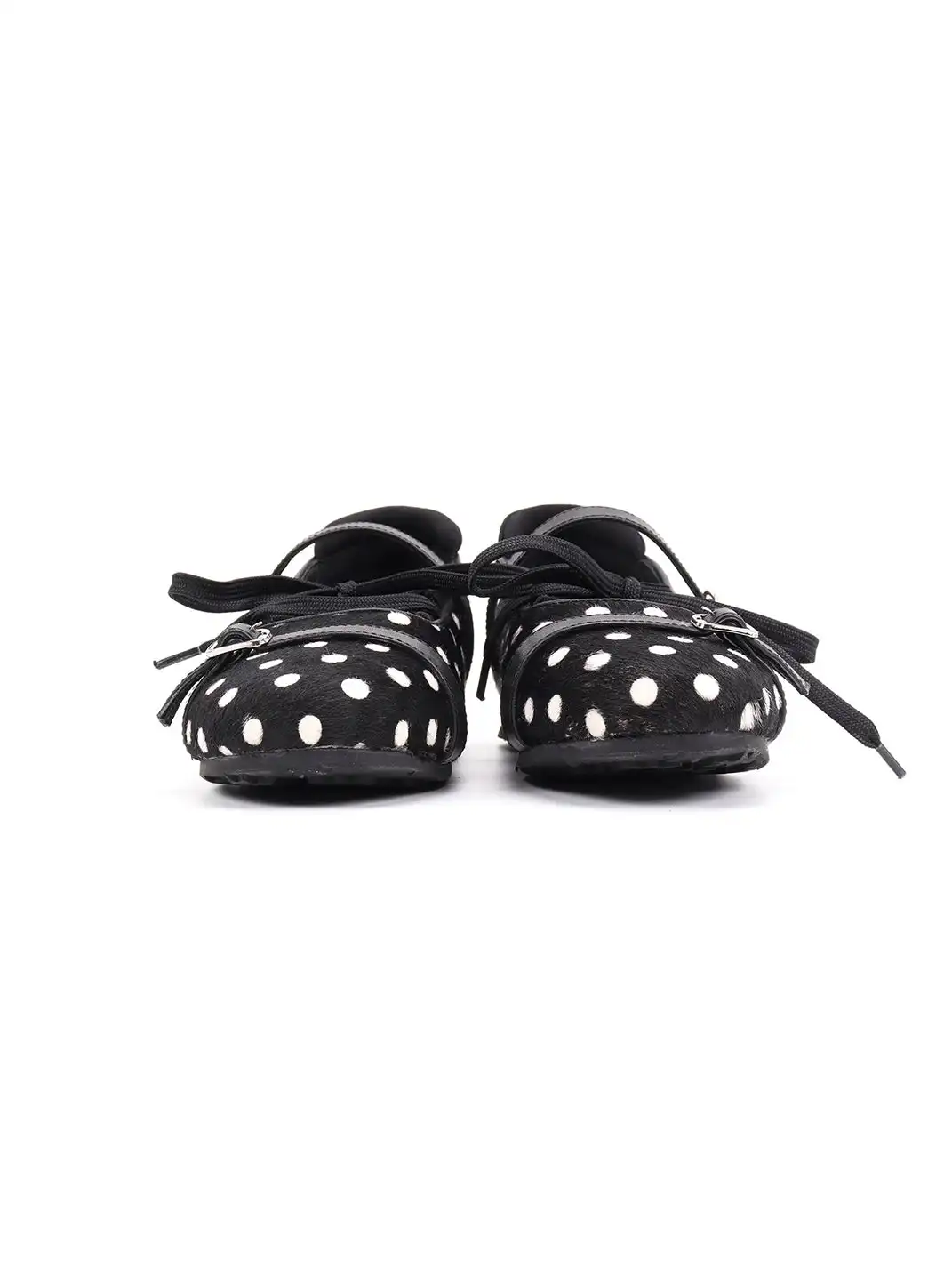Asthershop | Polka Dot Horsehair Lace-Up Flat Shoes