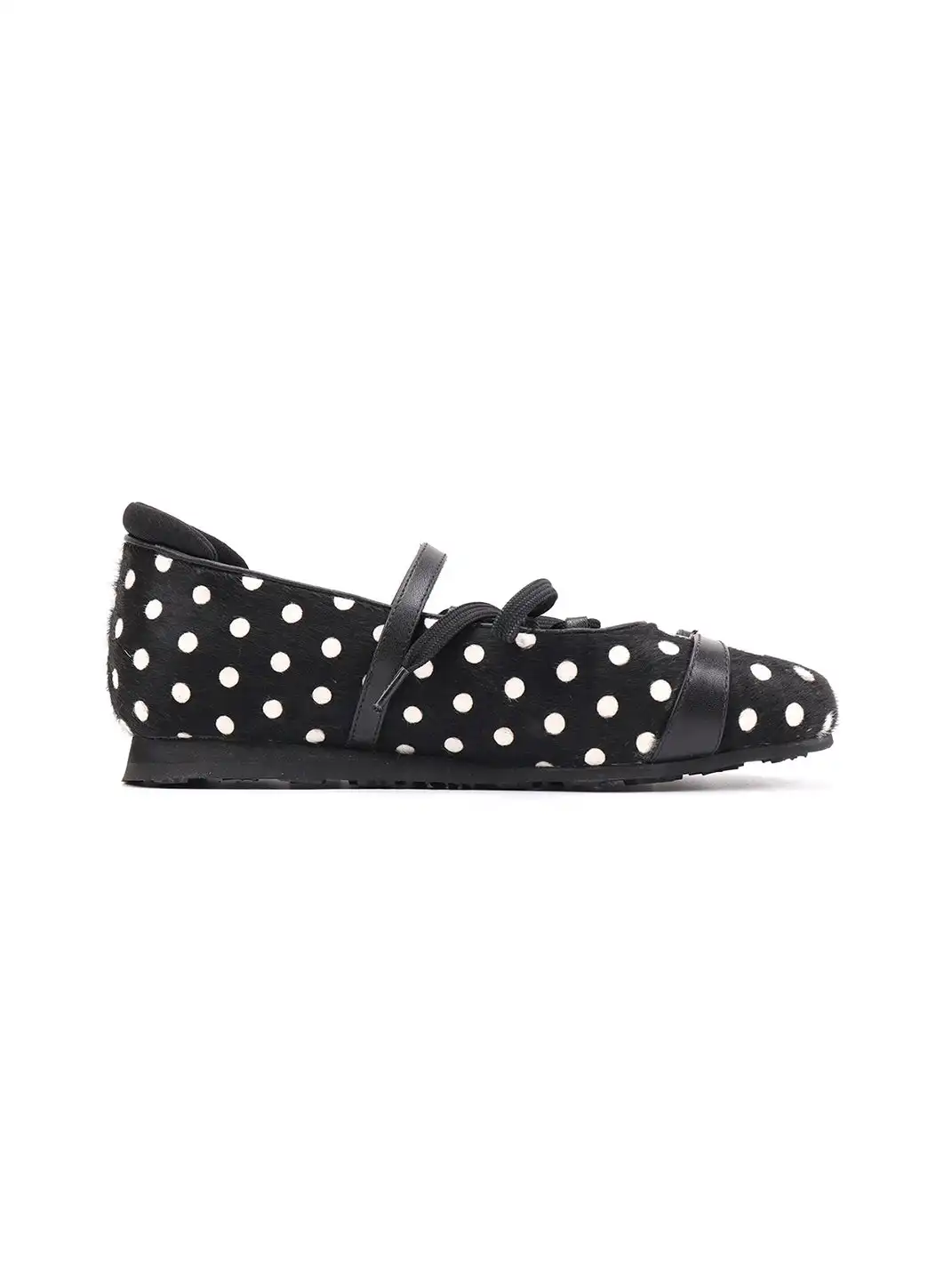 Asthershop | Polka Dot Horsehair Lace-Up Flat Shoes