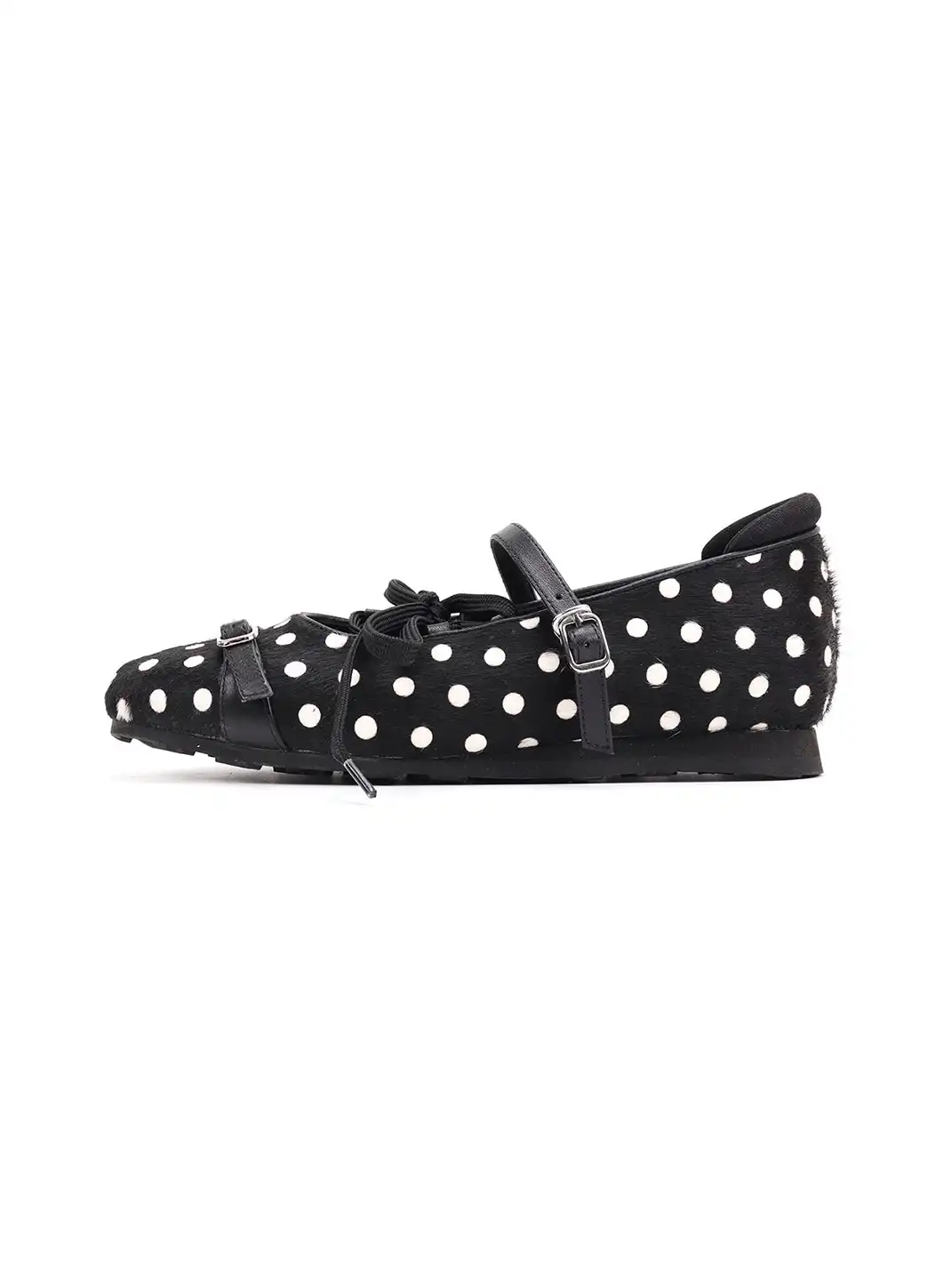 Asthershop | Polka Dot Horsehair Lace-Up Flat Shoes