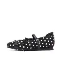 Asthershop | Polka Dot Horsehair Lace-Up Flat Shoes