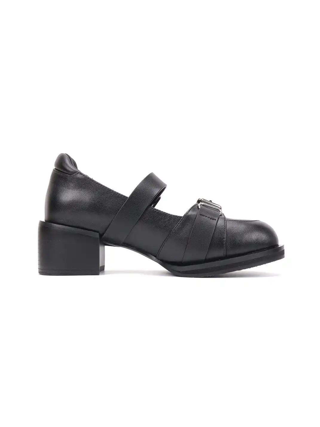 Asthershop | Shallow Mouth Round Toe Chunky Heel Mary Jane Shoes