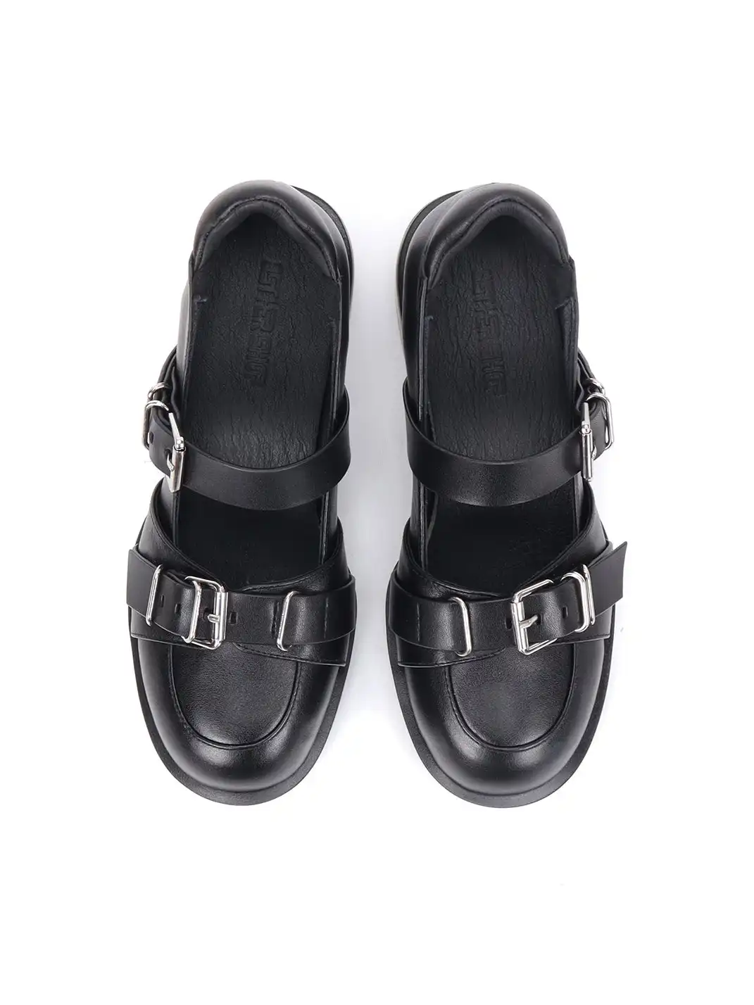 Asthershop | Shallow Mouth Round Toe Chunky Heel Mary Jane Shoes