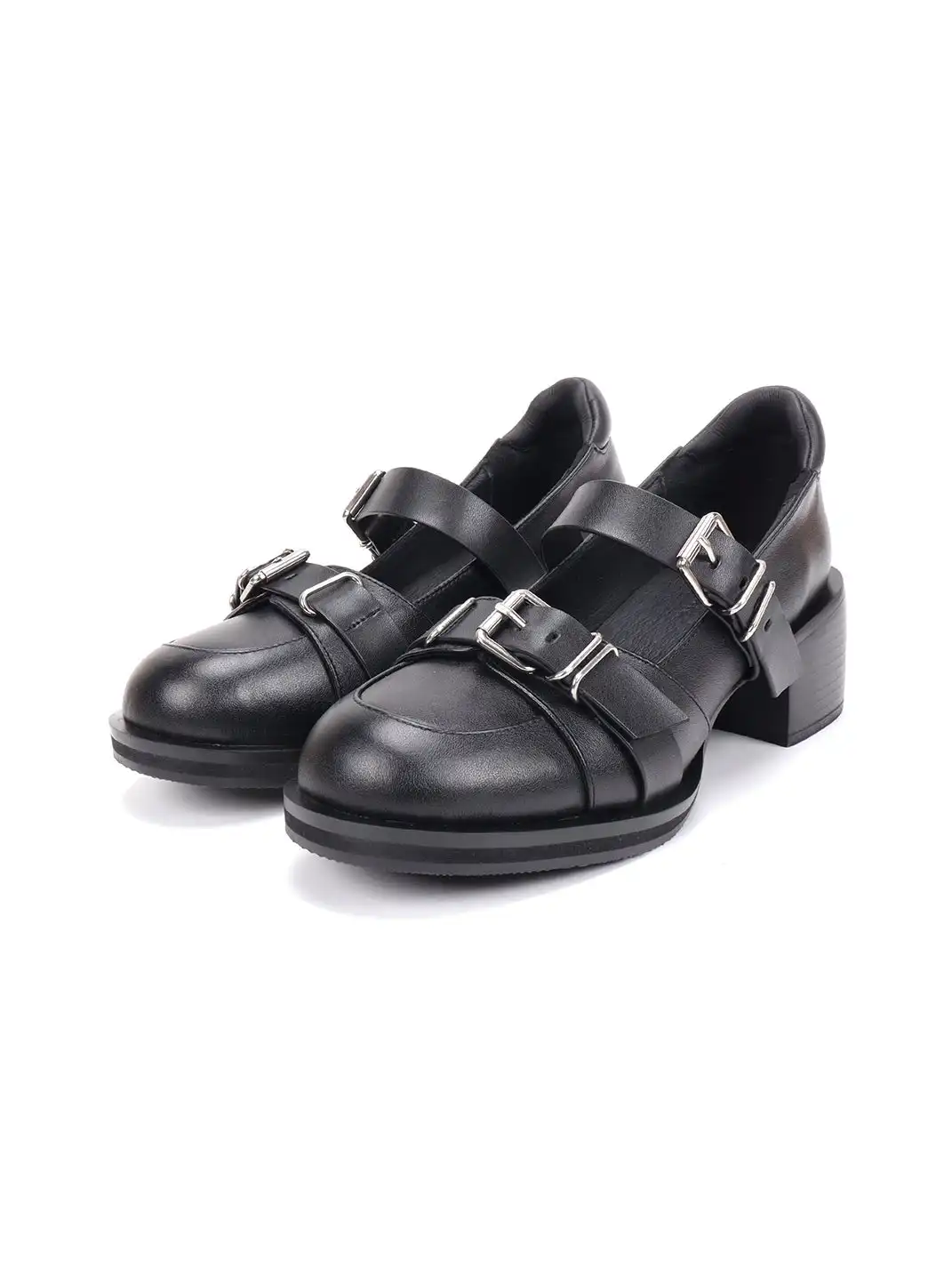 Asthershop | Shallow Mouth Round Toe Chunky Heel Mary Jane Shoes