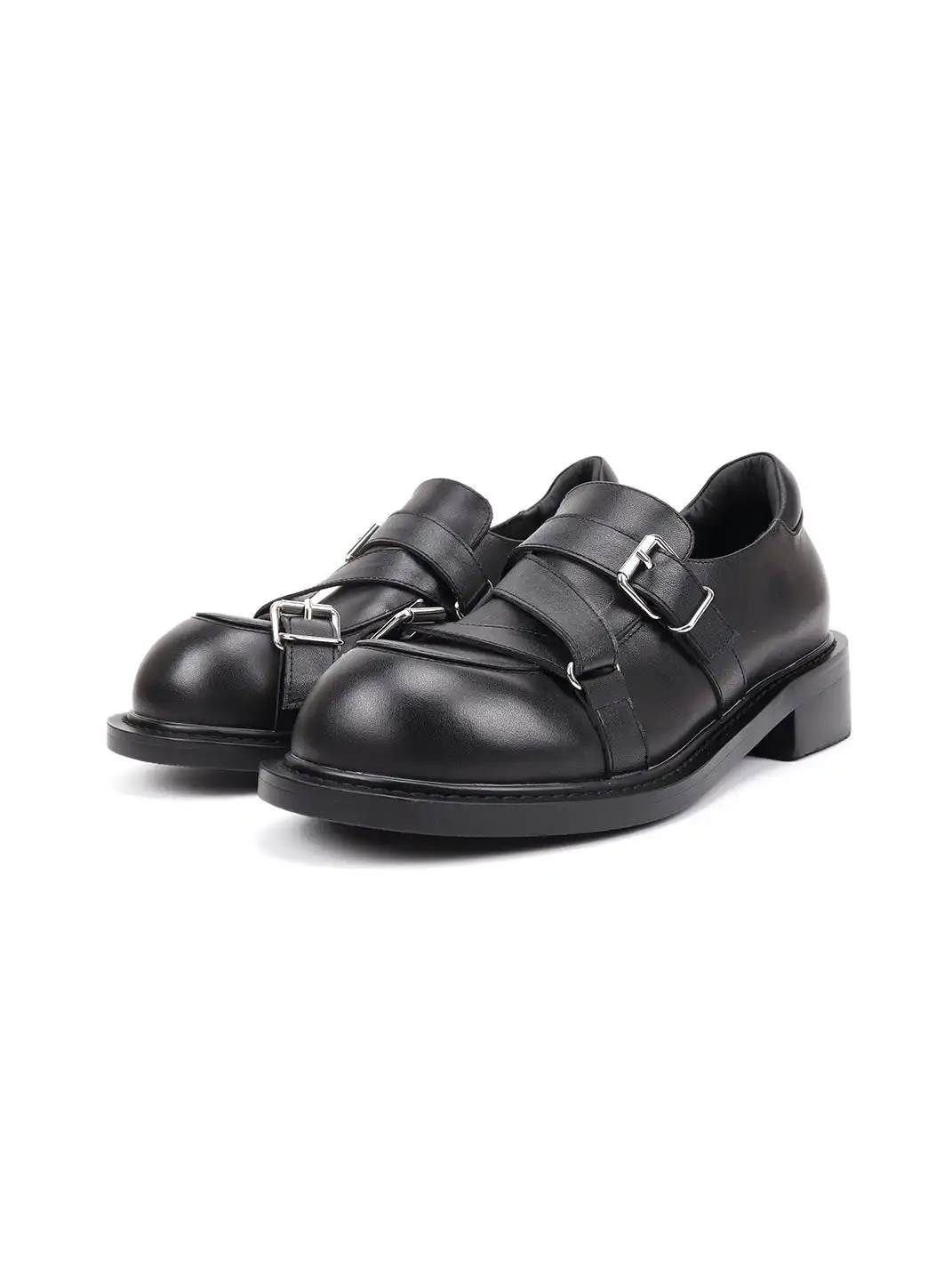 Asthershop | Cross Strap Buckle Chunky Heel Loafers