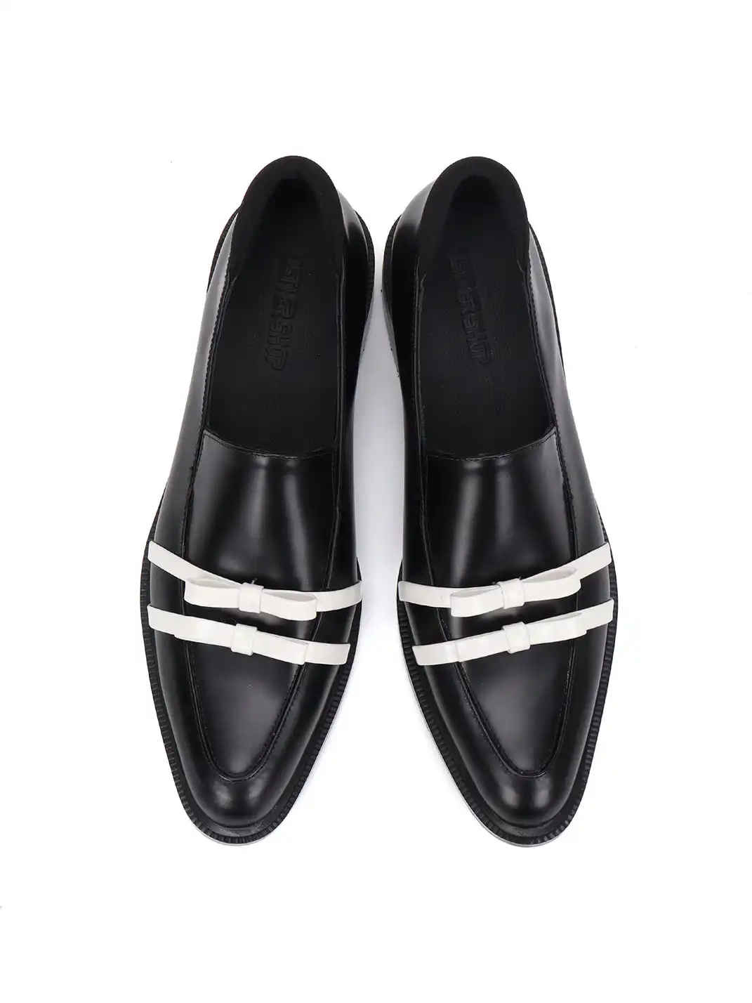 Asthershop | White Butterfly Chunky Heel Round Toe Loafers