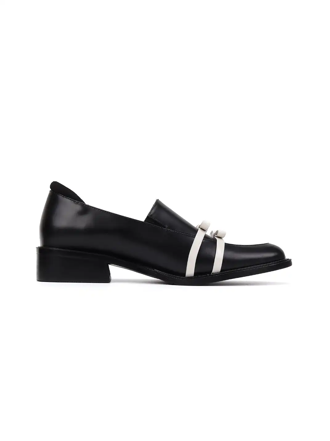 Asthershop | White Butterfly Chunky Heel Round Toe Loafers