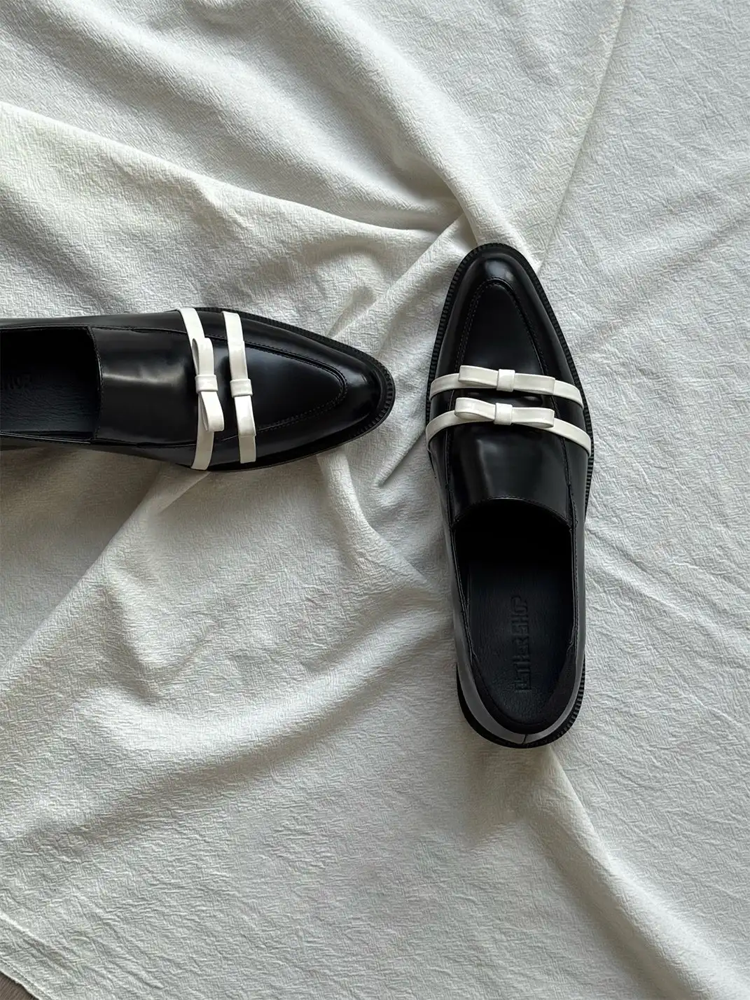 Asthershop | White Butterfly Chunky Heel Round Toe Loafers