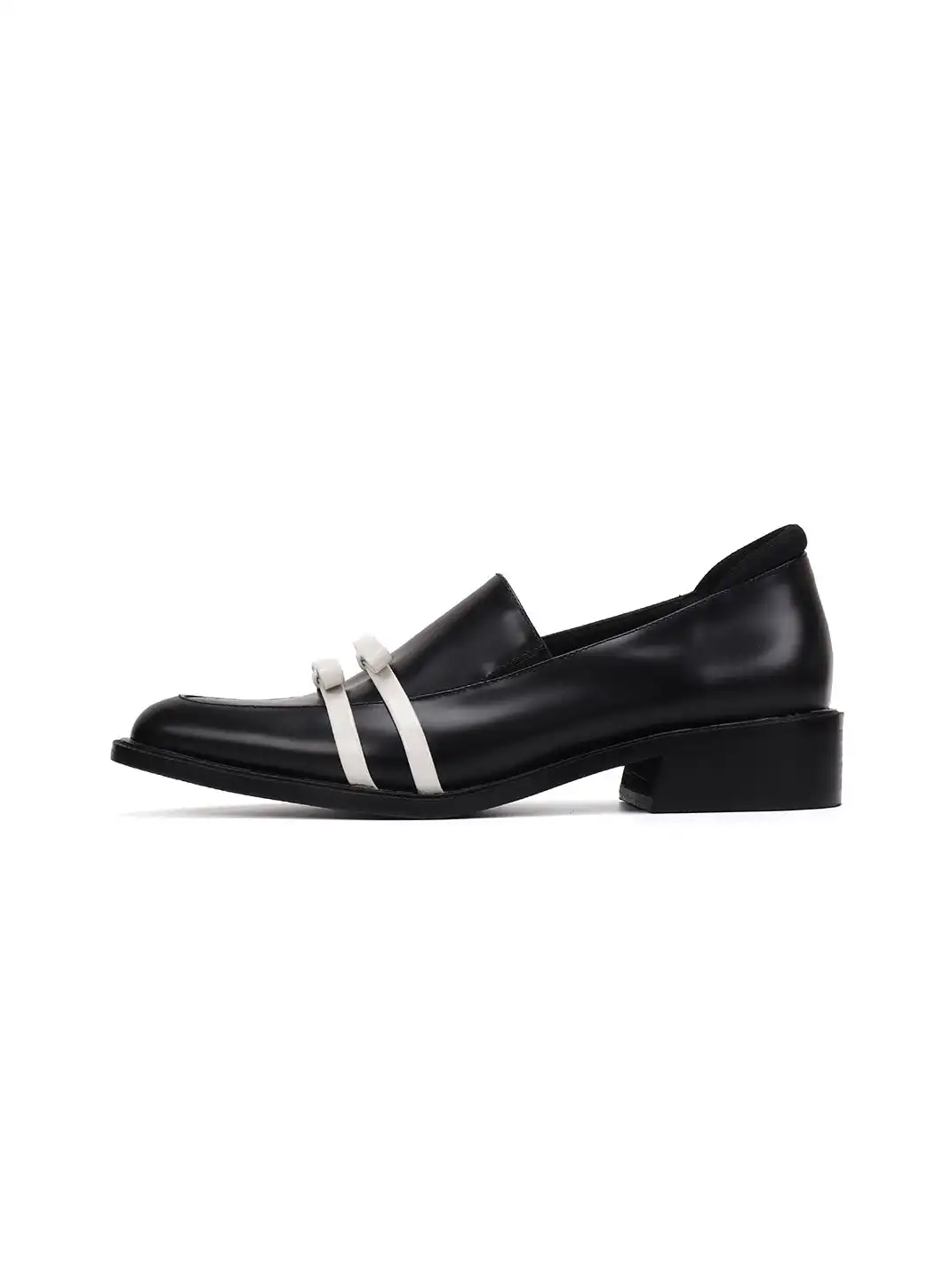 Asthershop | White Butterfly Chunky Heel Round Toe Loafers