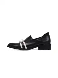 Asthershop | White Butterfly Chunky Heel Round Toe Loafers