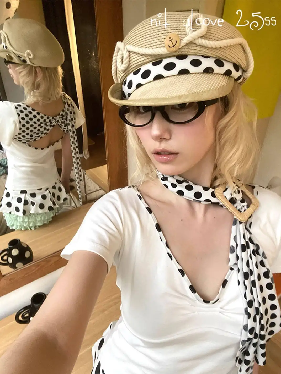 nit alcove | Nautical Polka Dot Knit Newsboy Cap