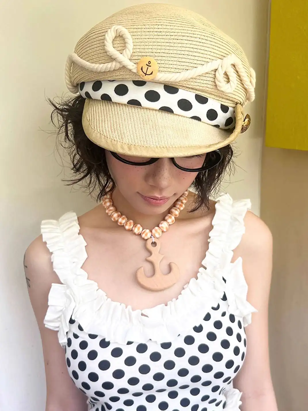 nit alcove | Nautical Polka Dot Knit Newsboy Cap