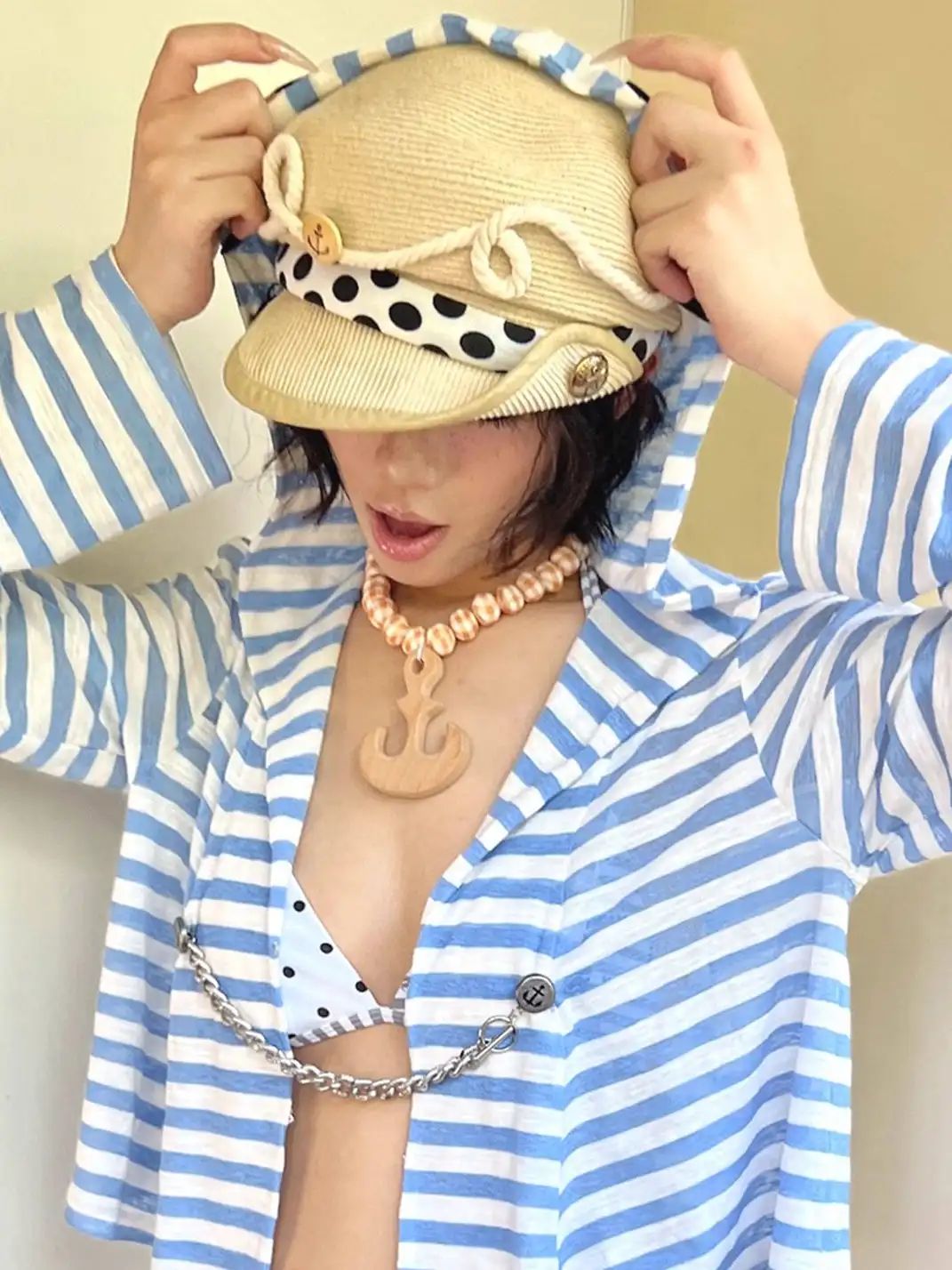 nit alcove | Nautical Polka Dot Knit Newsboy Cap