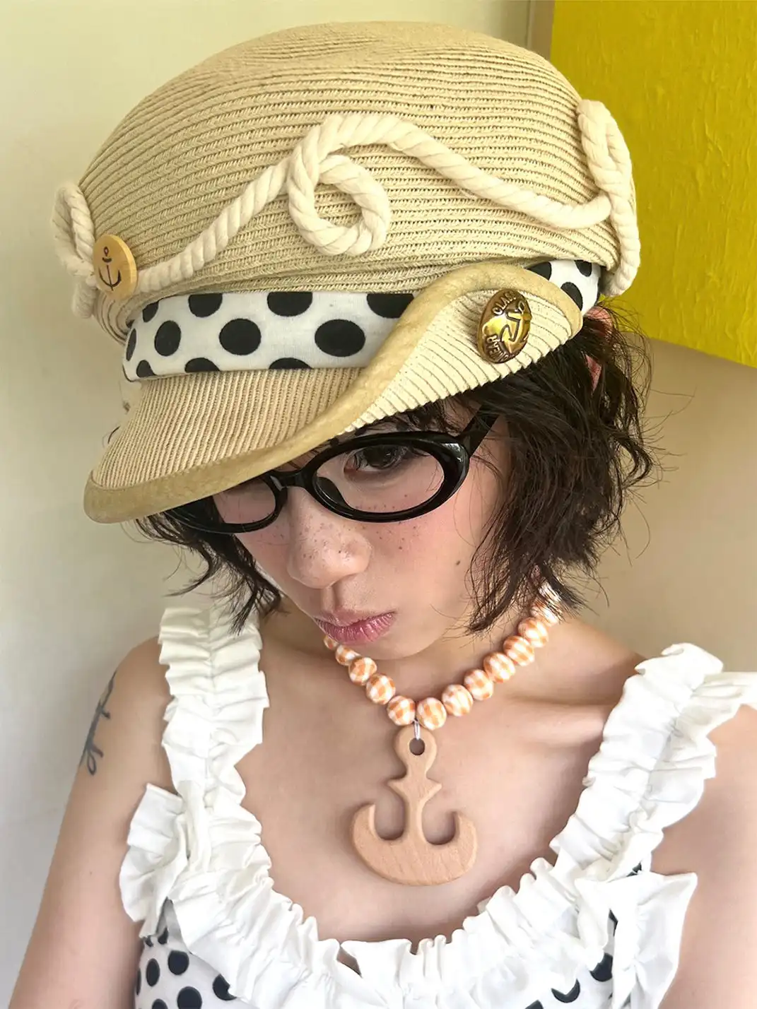nit alcove | Nautical Polka Dot Knit Newsboy Cap