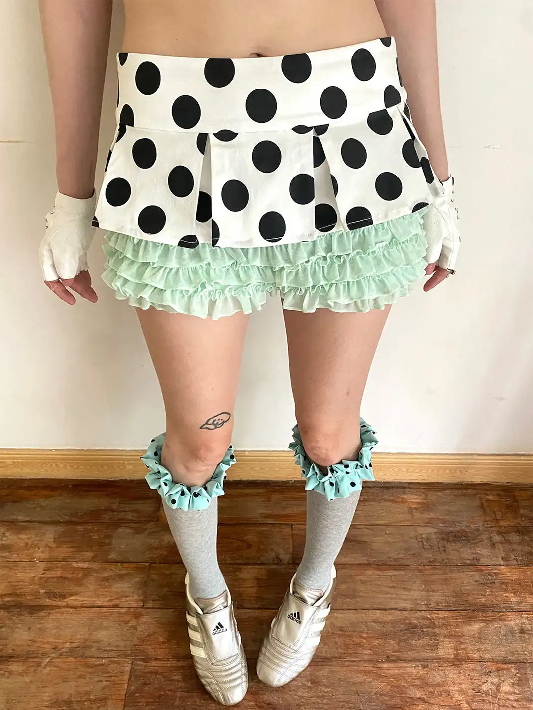 nit alcove | Fake Two-piece Polka Dot Elastic Lace Shorts