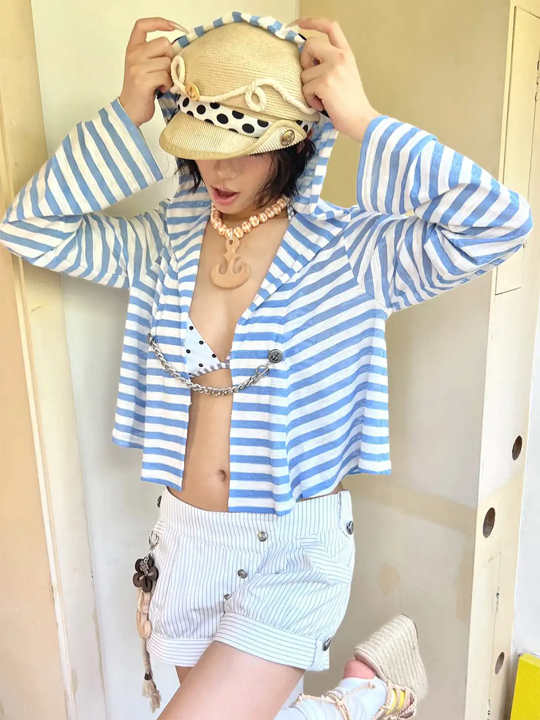 nit alcove | Striped Navy Chain Cardigan Sun Protection Coat