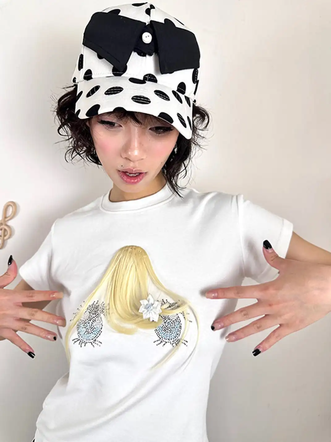nit alcove | Big Eyes Rhinestone Bangs Wig T-shirt