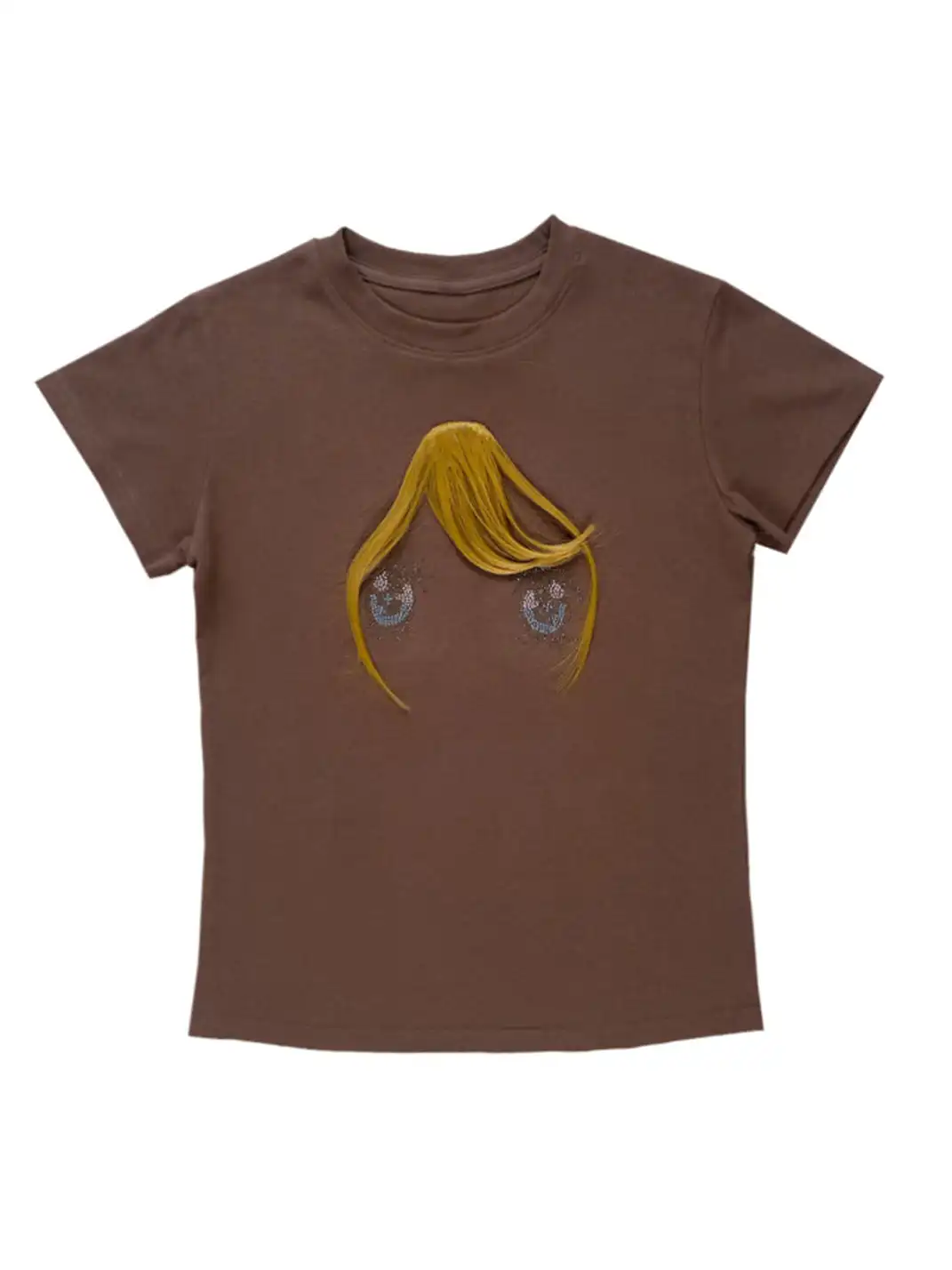 nit alcove | Big Eyes Rhinestone Bangs Wig T-shirt
