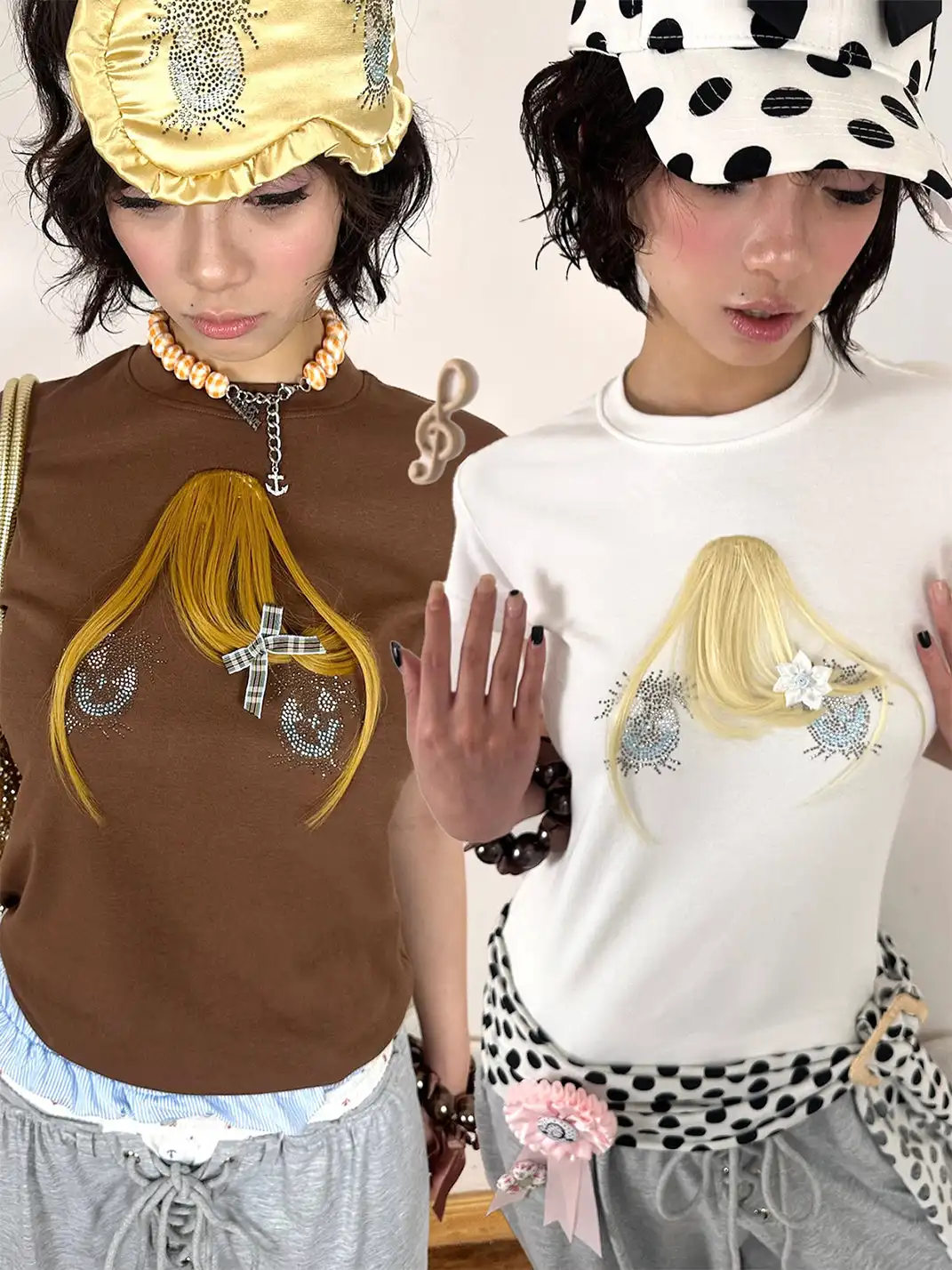 nit alcove | Big Eyes Rhinestone Bangs Wig T-shirt
