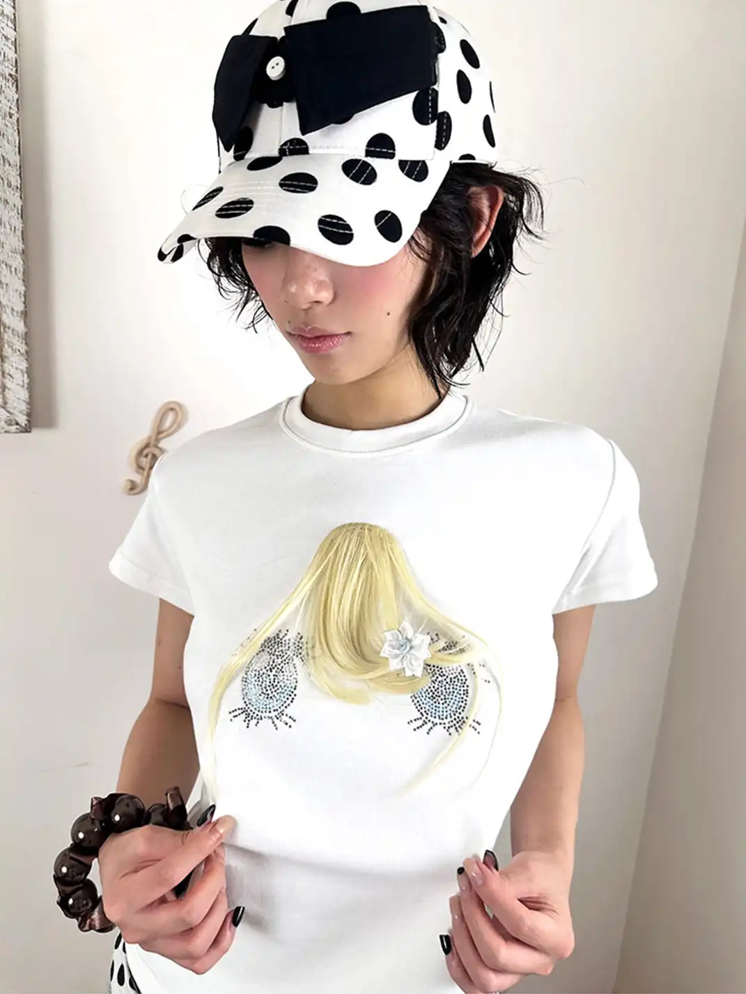 nit alcove | Big Eyes Rhinestone Bangs Wig T-shirt