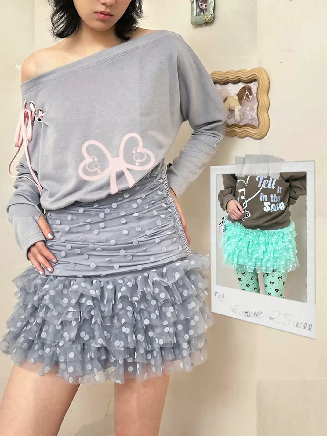 nit alcove | Two-tone Button Tulle Mini Skirt