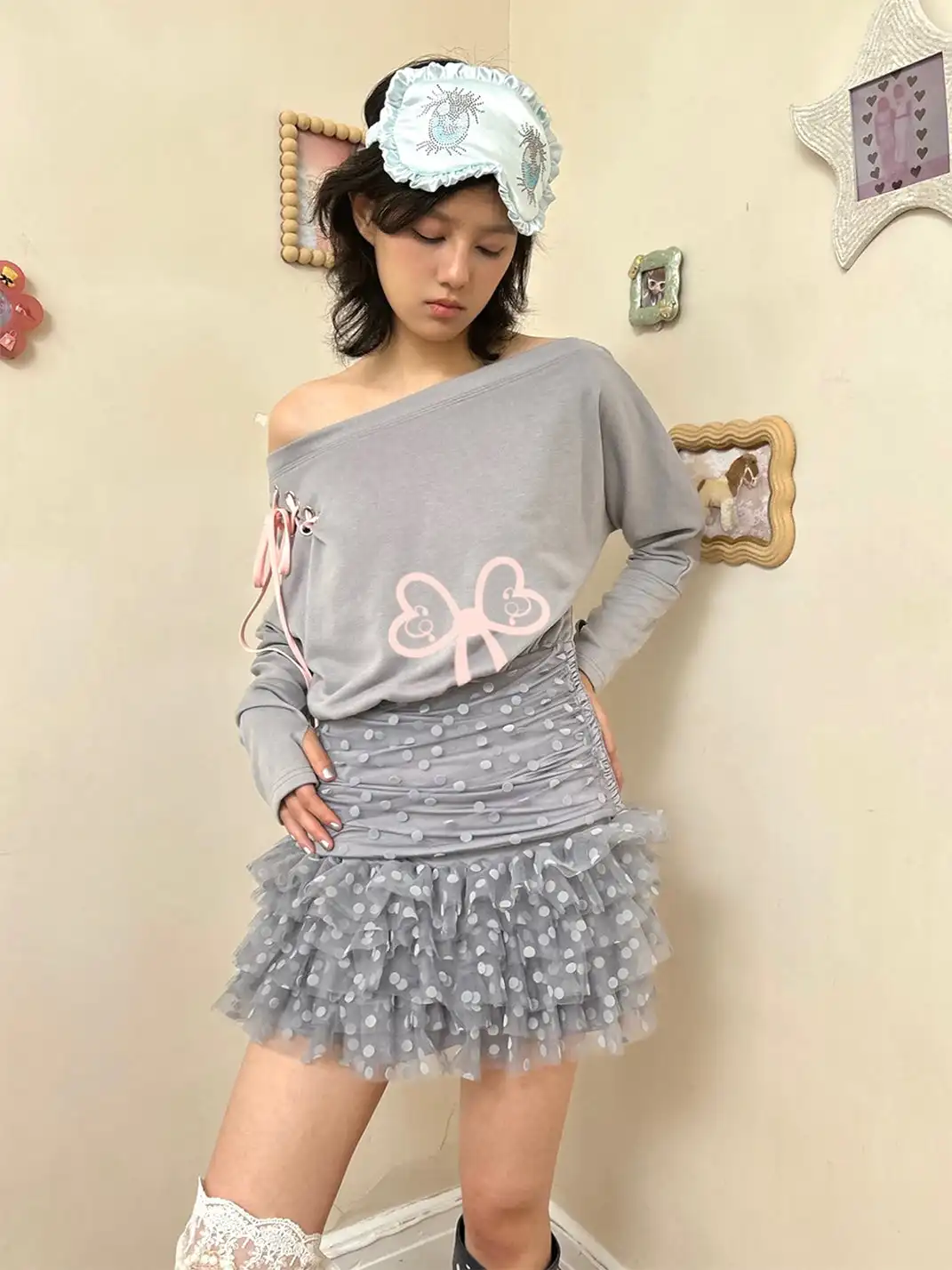 nit alcove | Two-tone Button Tulle Mini Skirt