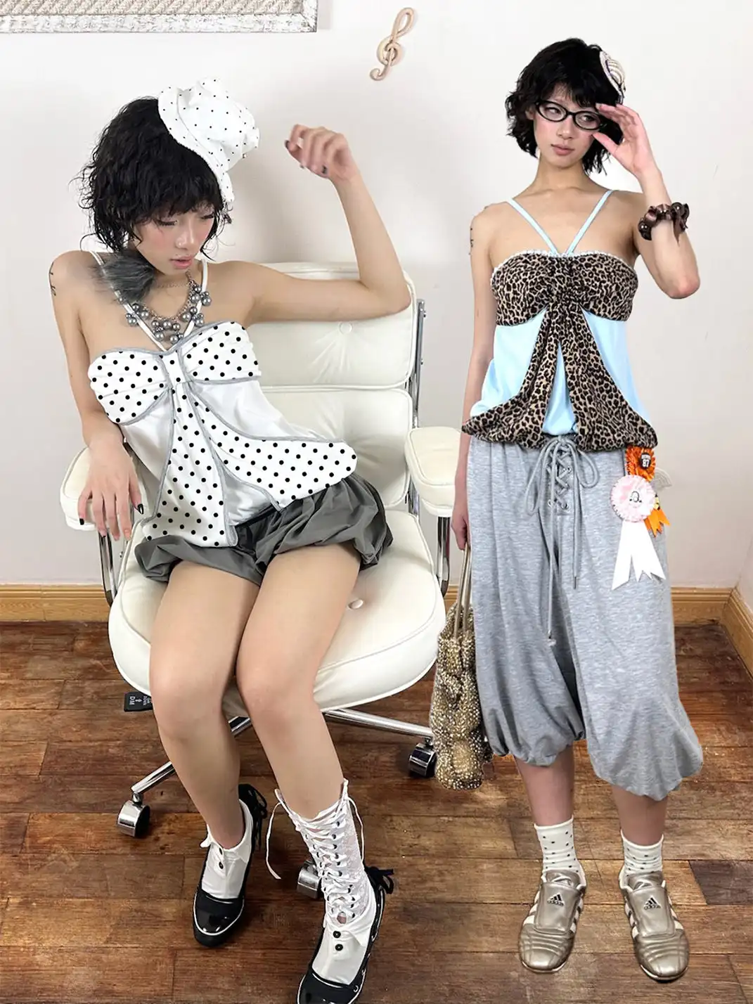 nit alcove | Two-tone Double Layer Polka Dot Spliced Camisole Vest