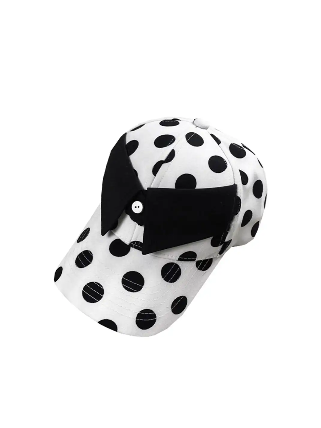 nit alcove | Fake Collar Black White Polka Dot Adjustable Baseball Cap