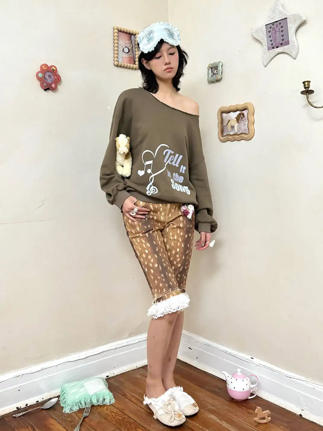 nit alcove | Double-layer Lace Color Contrast Stitching Knee-length Shorts