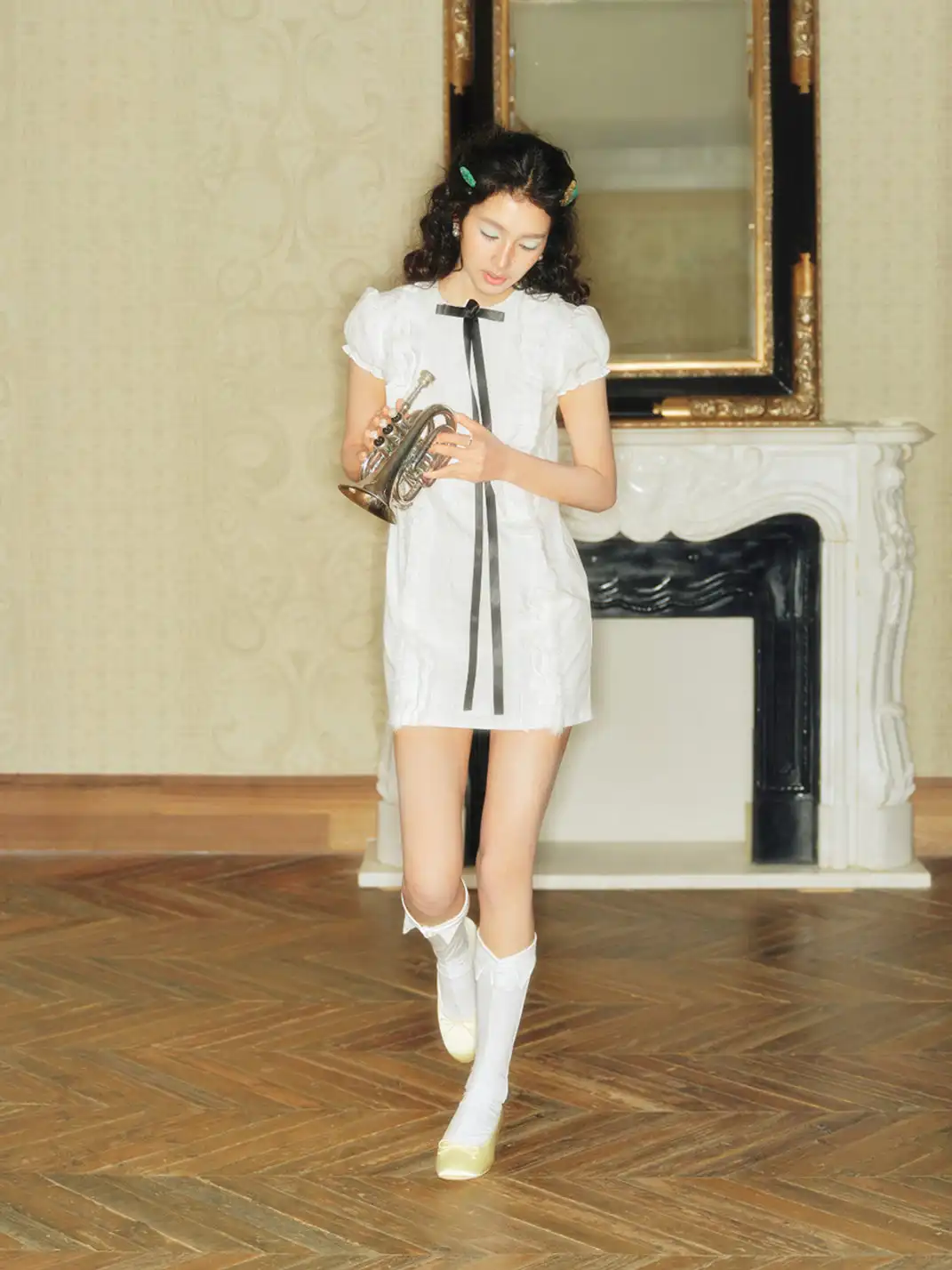Concept Neun | Round Toe Satin Bow Mid-Heel Ballet Shoes