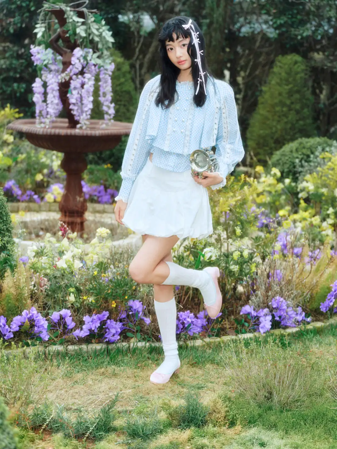 Concept Neun | Round Toe Satin Bow Mid-Heel Ballet Shoes