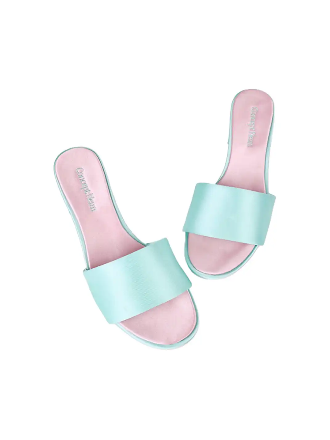 Concept Neun | Satin Round Toe Chunky Heel Sandals Slippers