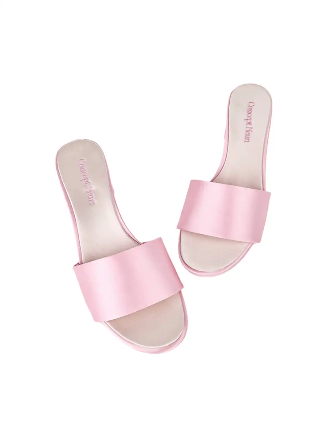 Concept Neun | Satin Round Toe Chunky Heel Sandals Slippers