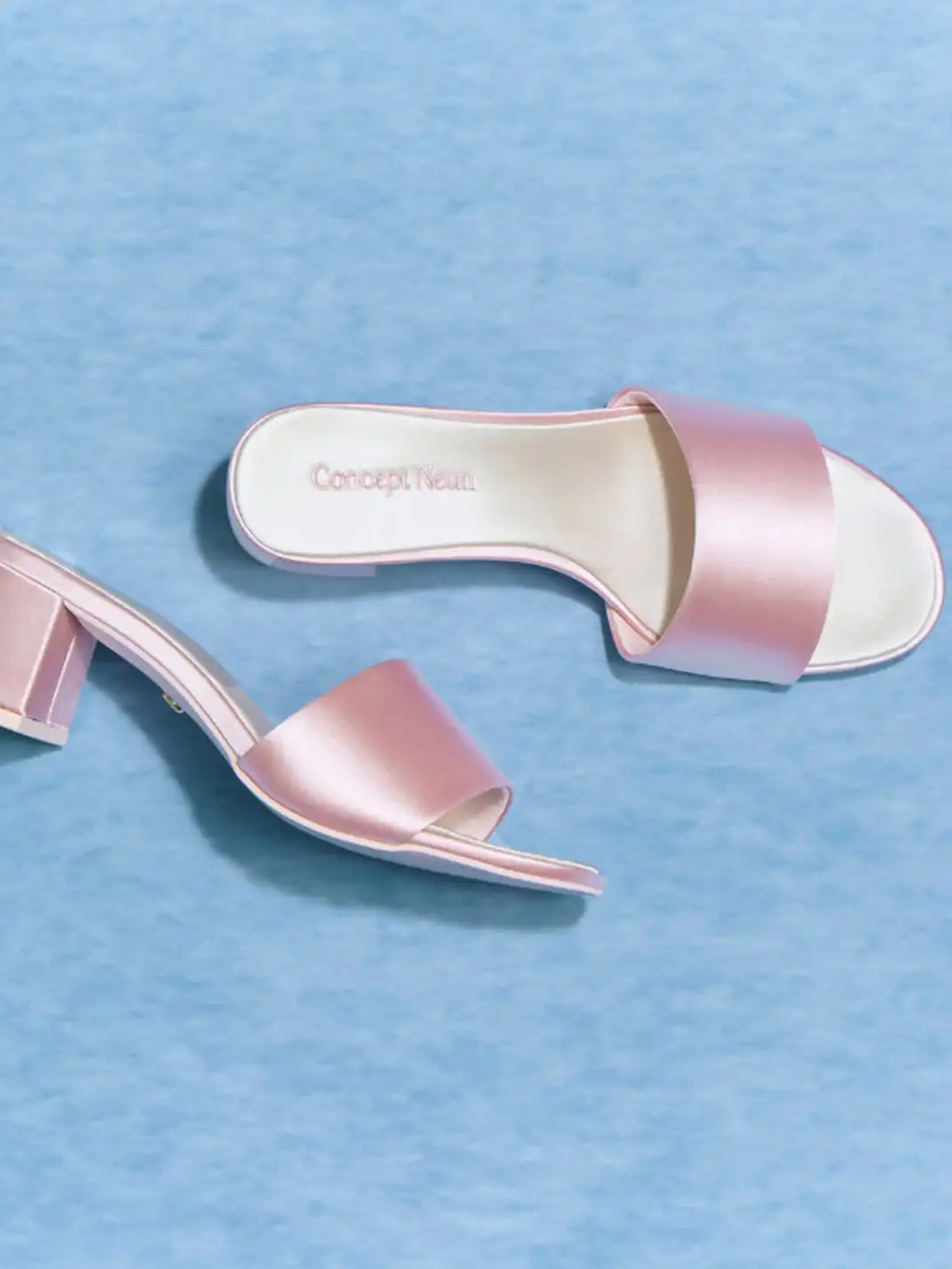 Concept Neun | Satin Round Toe Chunky Heel Sandals Slippers