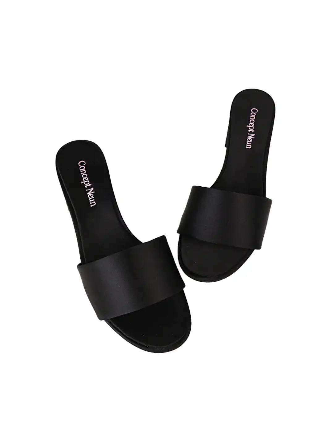 Concept Neun | Satin Round Toe Chunky Heel Sandals Slippers