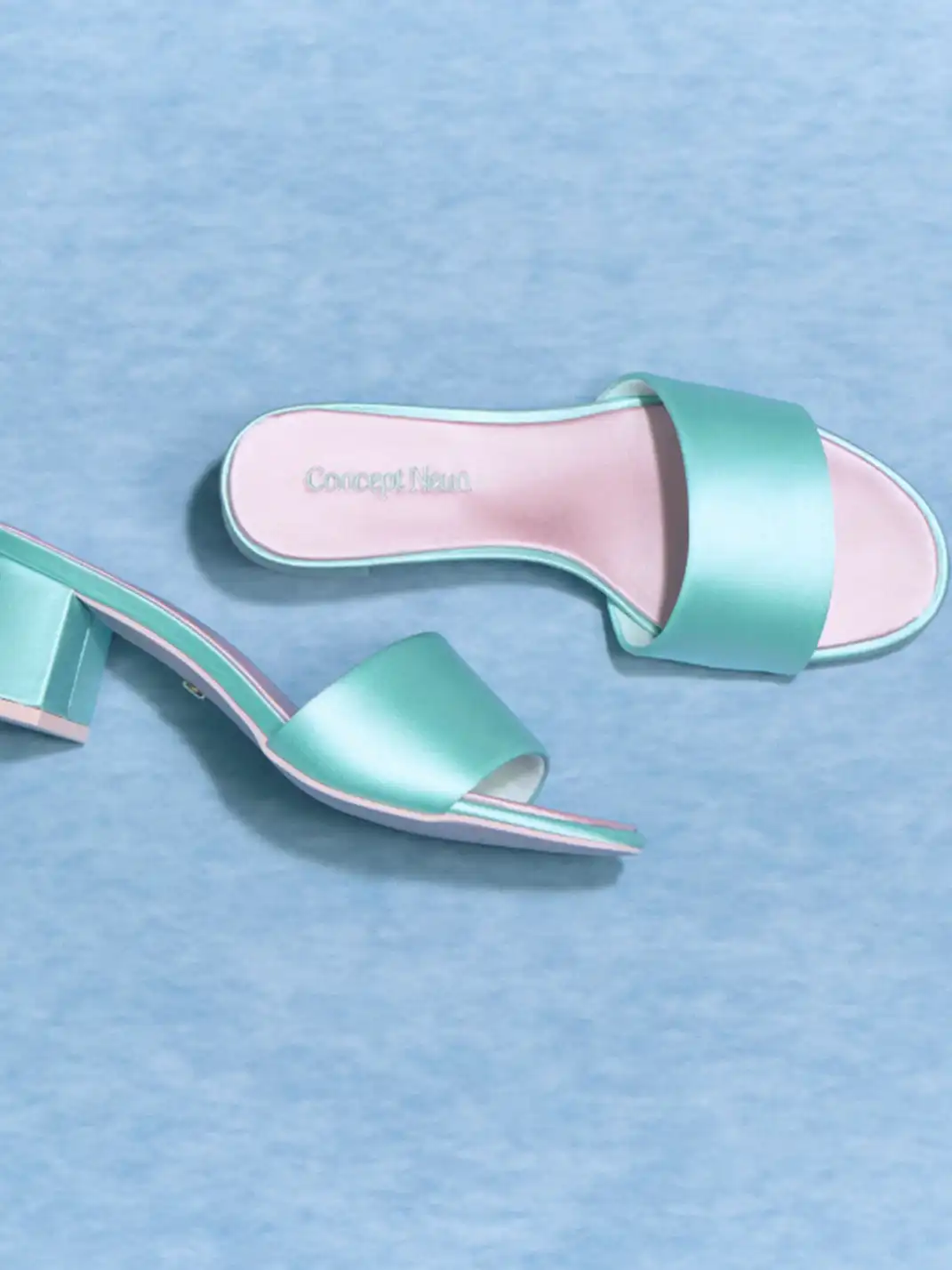 Concept Neun | Satin Round Toe Chunky Heel Sandals Slippers