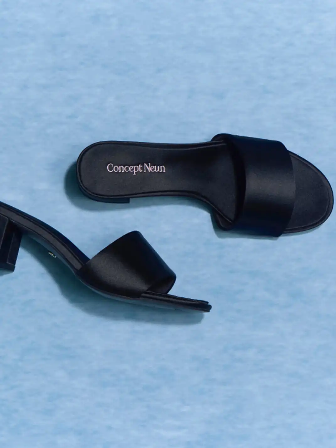 Concept Neun | Satin Round Toe Chunky Heel Sandals Slippers