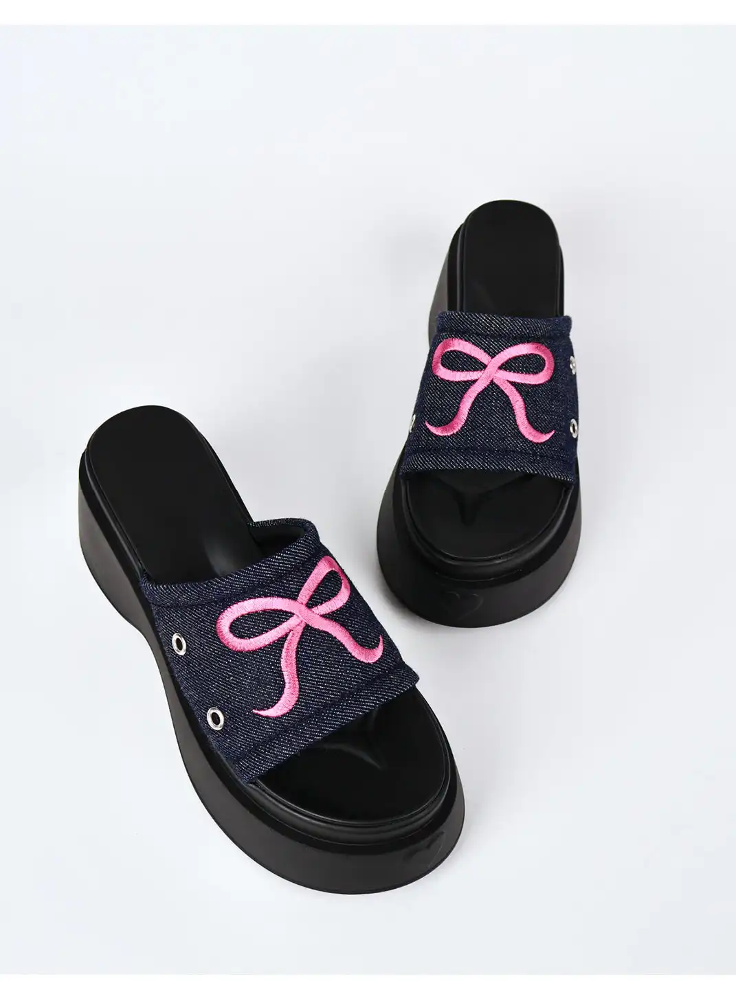 Concept Neun | Platform Bow Embroidered Slippers
