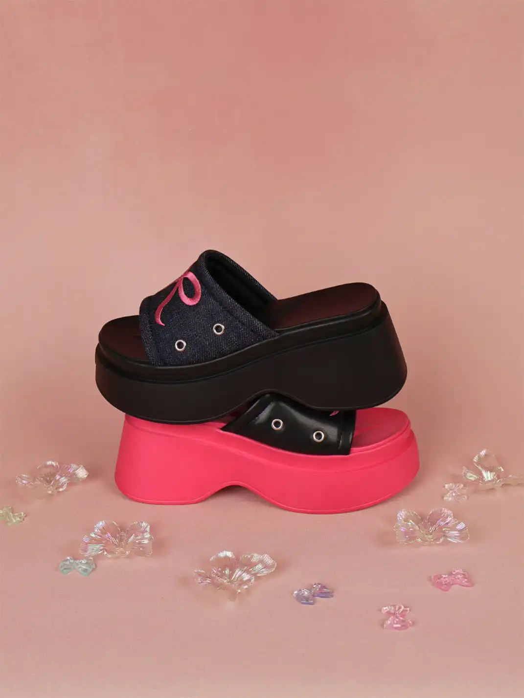 Concept Neun | Platform Bow Embroidered Slippers