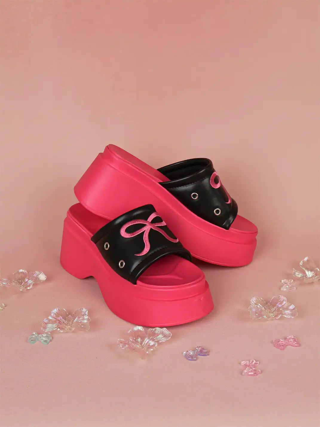 Concept Neun | Platform Bow Embroidered Slippers