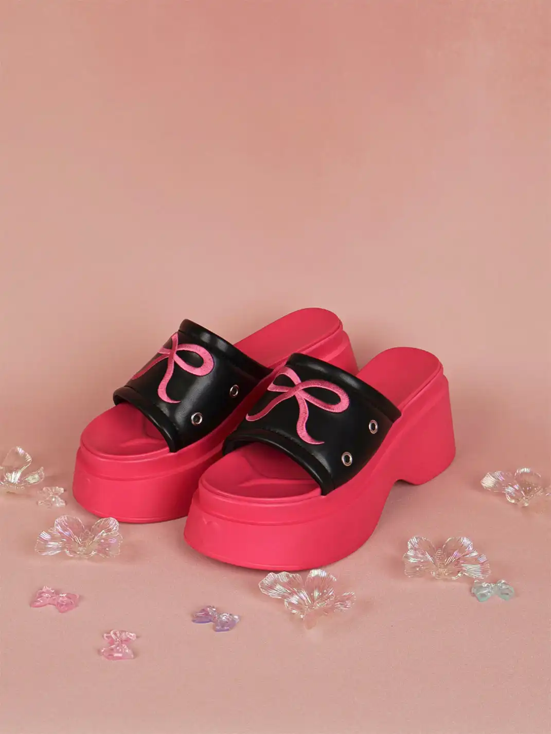 Concept Neun | Platform Bow Embroidered Slippers