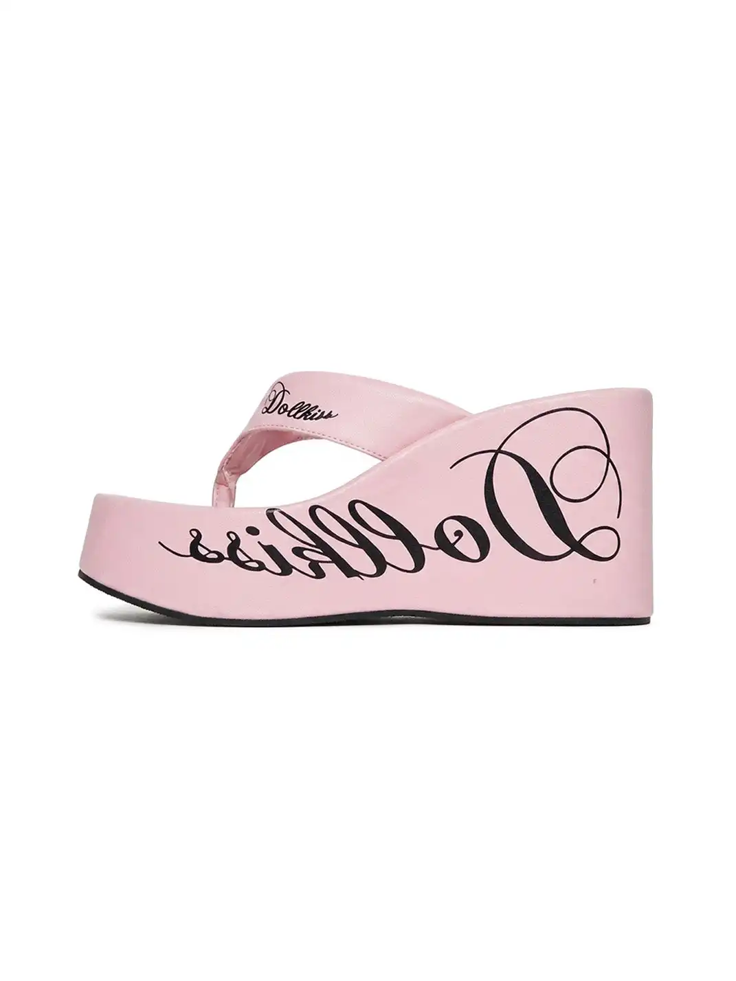 DOLLKISS | Letter Printed 10cm Platform Wedge Flip Flops