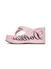 DOLLKISS | Letter Printed 10cm Platform Wedge Flip Flops