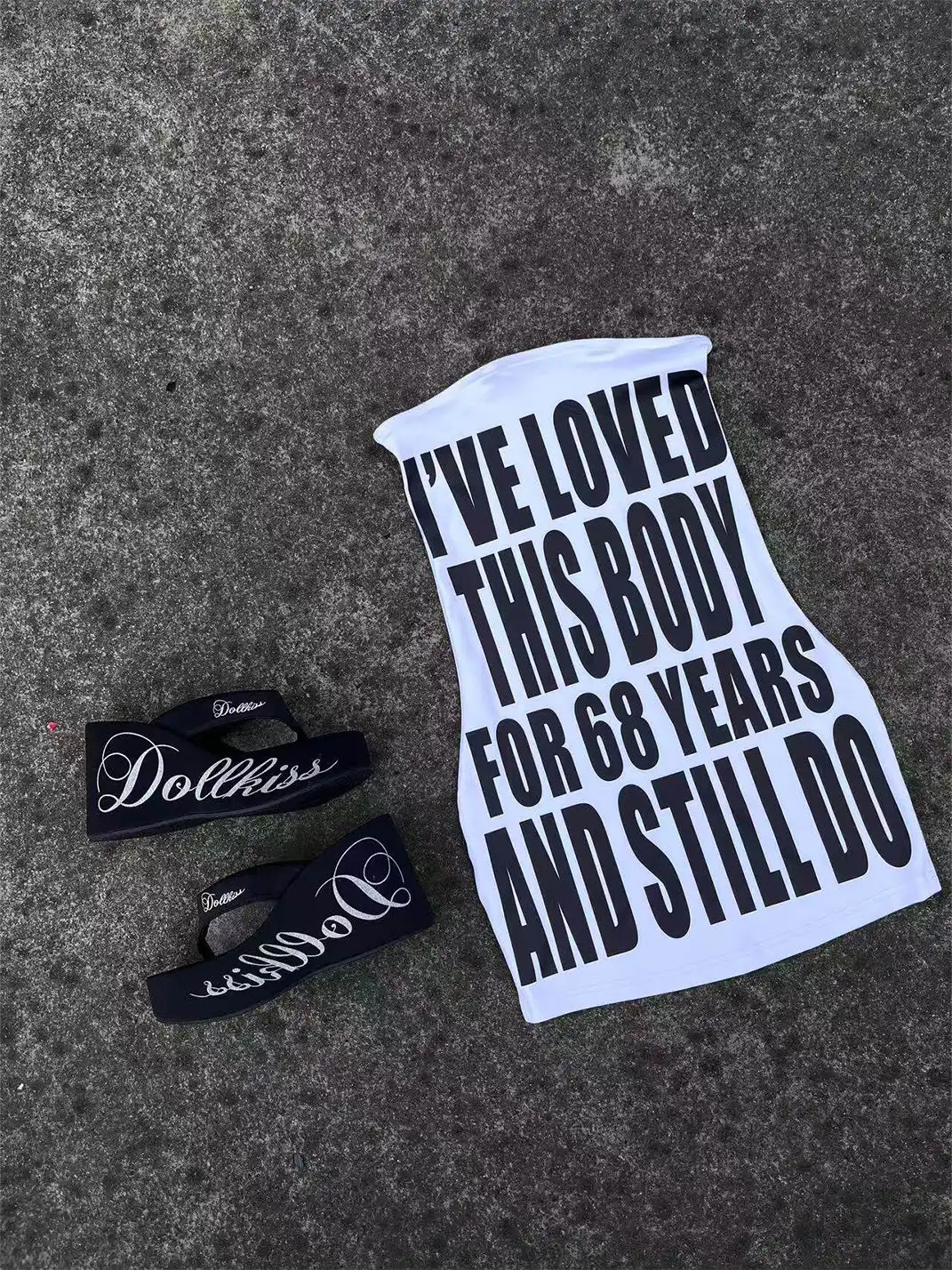 DOLLKISS | Letter Printed 10cm Platform Wedge Flip Flops
