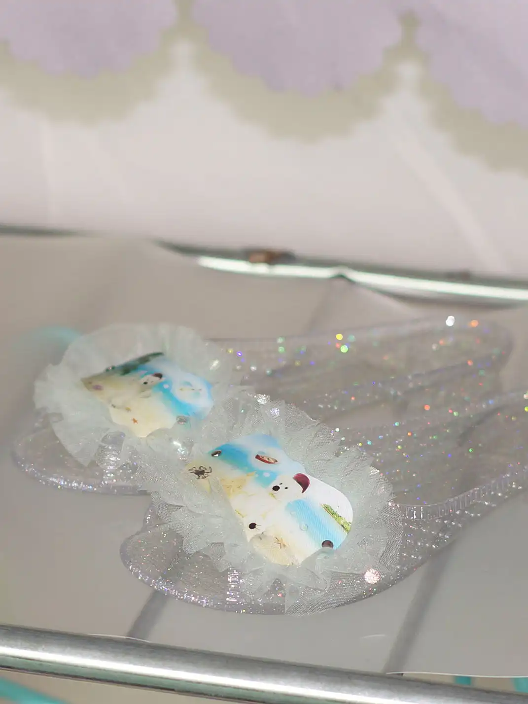 Osw | Mesh Lace Crystal Slippers