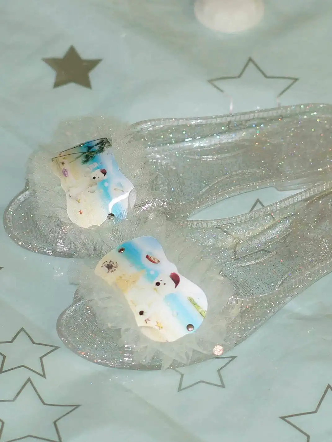 Osw | Mesh Lace Crystal Slippers