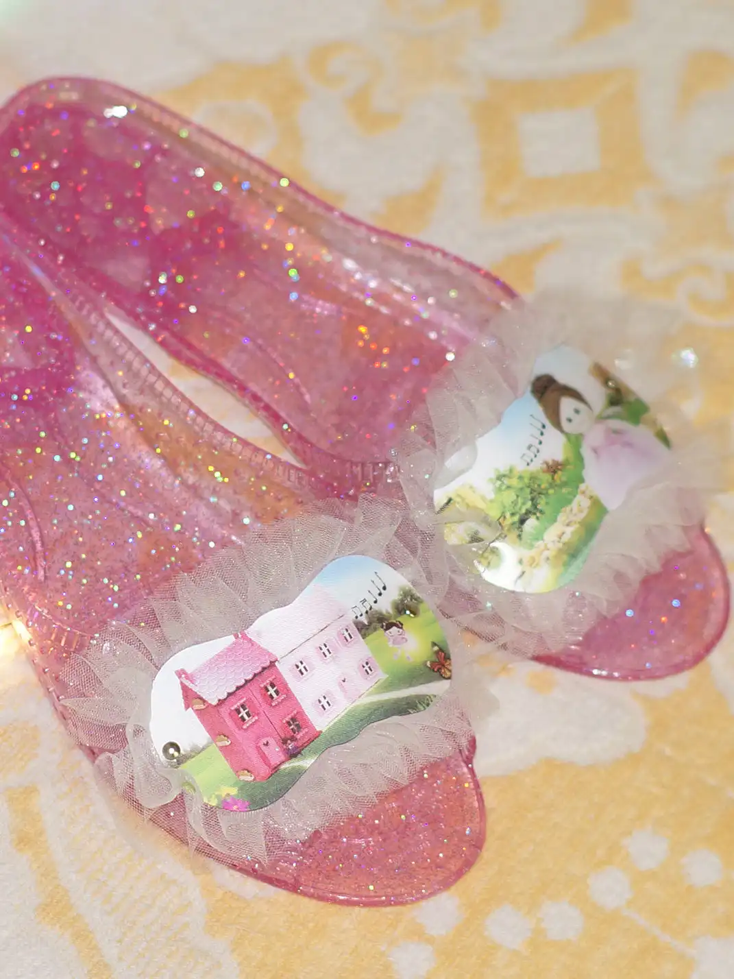 Osw | Mesh Lace Crystal Slippers
