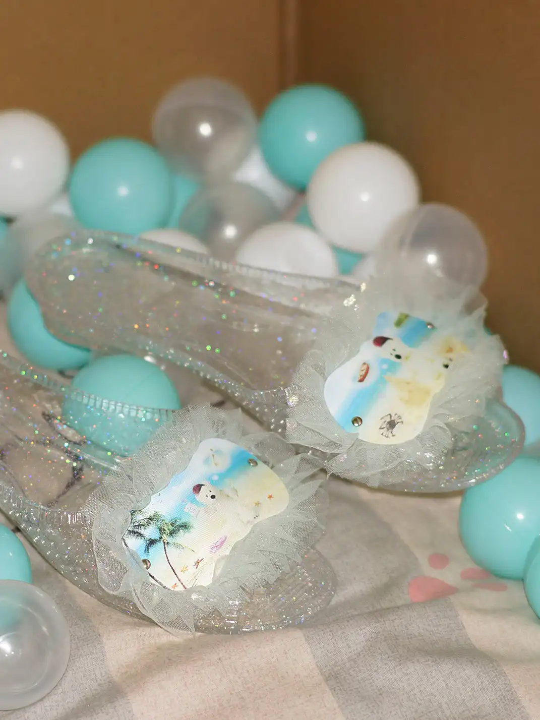 Osw | Mesh Lace Crystal Slippers